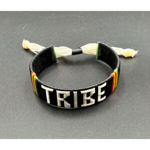 Tribe Bracelet Black Red Yellow Green Thread Wrapped Adjustable Cuff Bracelet